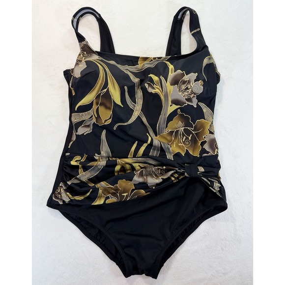 Longitude Other - Longitude Women's 20 Swimsuit Black Gold Floral Glam Luxe 1 Piece